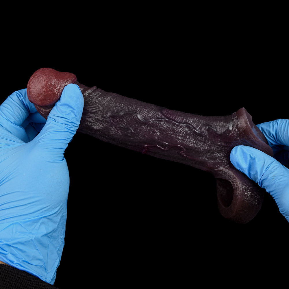 JC69 Luxe Ultra-Realistic Deep Skin Tone Silicone Penis Extender 5.0–6.5 Inch with Lifelike Texture and Ball Loop