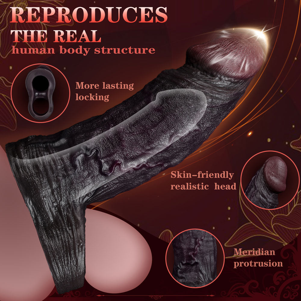 JC70 Luxe Real-Feel Thick Silicone Penis Extender 6.5 Inch with Rich Deep Skin Tone and Soft Skin Feel