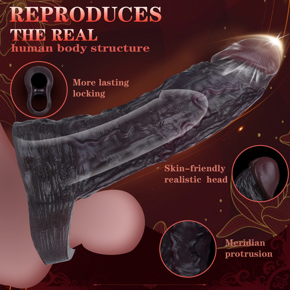 JC71 Luxe Life-Like Deep Skin Tone Silicone Penis Extender 7.5 Inch with Realistic Veins and Fuller Fit