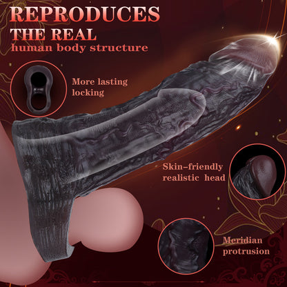 JC71 Luxe Life-Like Deep Skin Tone Silicone Penis Extender 7.5 Inch with Realistic Veins and Fuller Fit