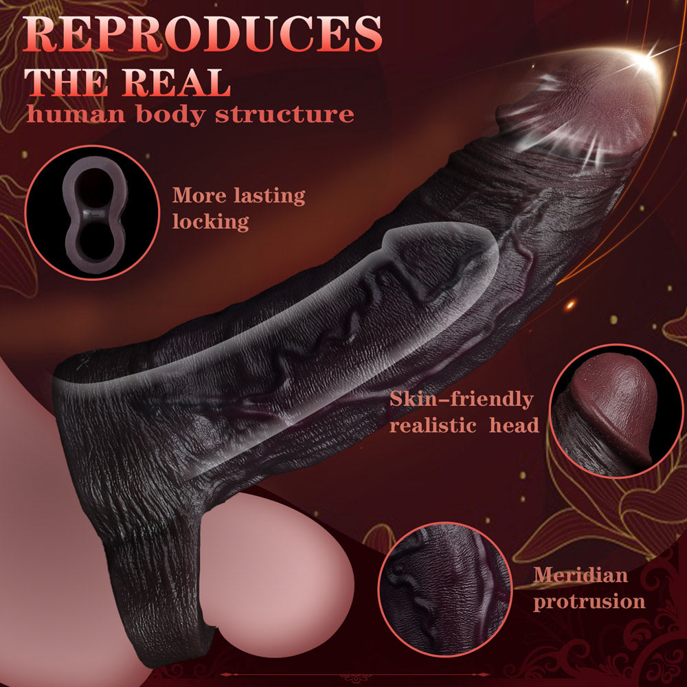JC72 Luxe Skin-Like Silicone Penis Extender 7 Inch with Rich Deep Skin Tone and Perfect G-Spot Stimulation