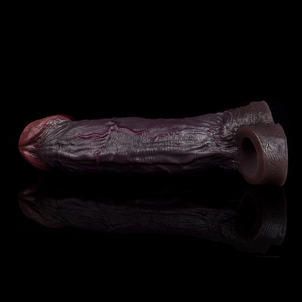 JC73 Luxe Ultra-Realistic Deep Skin Tone Silicone Penis Extender 8 Inch with Uncut Design and Naturally Curved Shaft