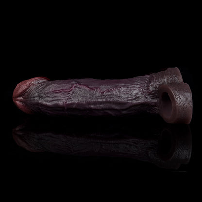 JC73 Luxe Ultra-Realistic Deep Skin Tone Silicone Penis Extender 8 Inch with Uncut Design and Naturally Curved Shaft