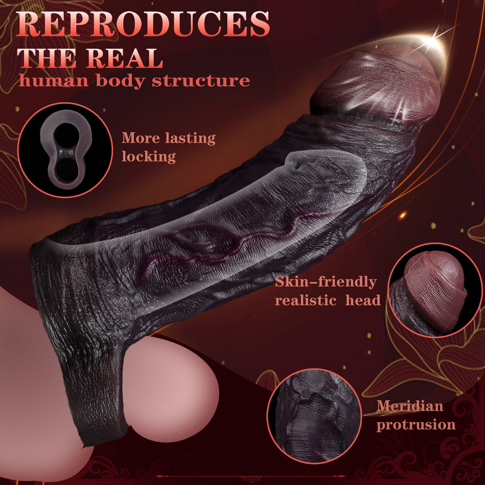 JC73 Luxe Ultra-Realistic Deep Skin Tone Silicone Penis Extender 8 Inch with Uncut Design and Naturally Curved Shaft