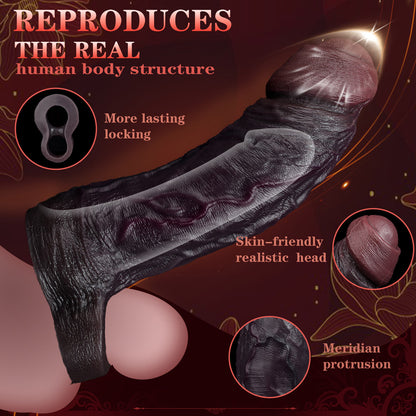 JC73 Luxe Ultra-Realistic Deep Skin Tone Silicone Penis Extender 8 Inch with Uncut Design and Naturally Curved Shaft