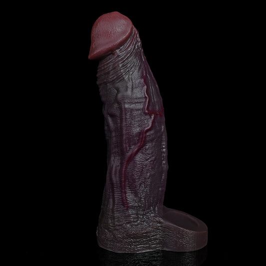 JC74 Luxe Life-Like Penis Extender 7.5 Inch in Deep Skin Tone with Prominent Ridge and Natural Skin Fold Texture