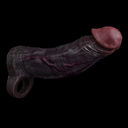 JC74 Luxe Life-Like Penis Extender 7.5 Inch in Deep Skin Tone with Prominent Ridge and Natural Skin Fold Texture