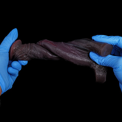 JC74 Luxe Life-Like Penis Extender 7.5 Inch in Deep Skin Tone with Prominent Ridge and Natural Skin Fold Texture