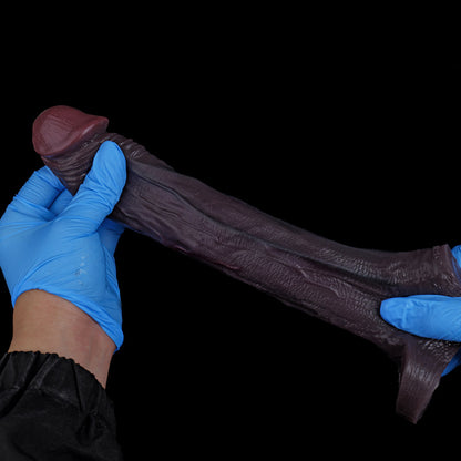 JC74 Luxe Life-Like Penis Extender 7.5 Inch in Deep Skin Tone with Prominent Ridge and Natural Skin Fold Texture