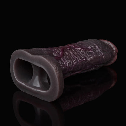 JC75 Luxe Ultra-Real Silicone Penis Extender 8 Inch with Raised Veins and Bold Coronal Ridge in Deep Coffee Skin Tone