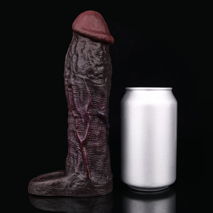 JC75 Luxe Ultra-Real Silicone Penis Extender 8 Inch with Raised Veins and Bold Coronal Ridge in Deep Coffee Skin Tone