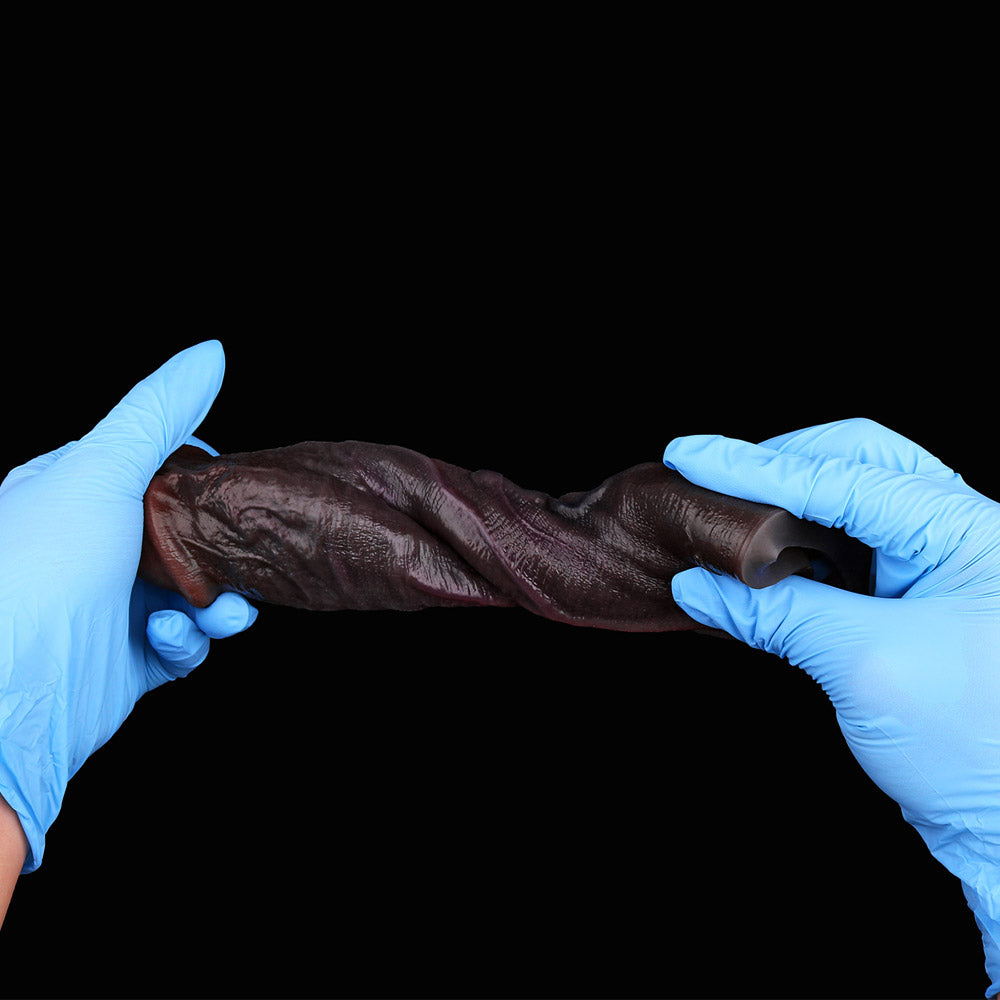 JC75 Luxe Ultra-Real Silicone Penis Extender 8 Inch with Raised Veins and Bold Coronal Ridge in Deep Coffee Skin Tone
