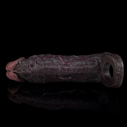 JC77 Luxe Real-Feel Silicone Penis Extender 7 Inch with Prominent Veins and Deep Coffee Skin Detail