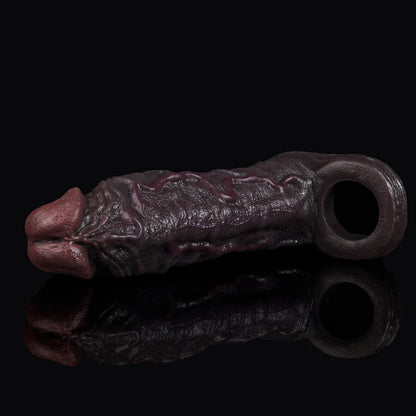 JC77 Luxe Real-Feel Silicone Penis Extender 7 Inch with Prominent Veins and Deep Coffee Skin Detail