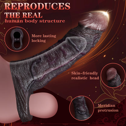 JC77 Luxe Real-Feel Silicone Penis Extender 7 Inch with Prominent Veins and Deep Coffee Skin Detail