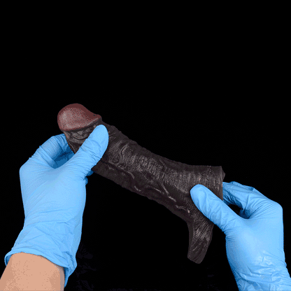 JC77 Luxe Real-Feel Silicone Penis Extender 7 Inch with Prominent Veins and Deep Coffee Skin Detail