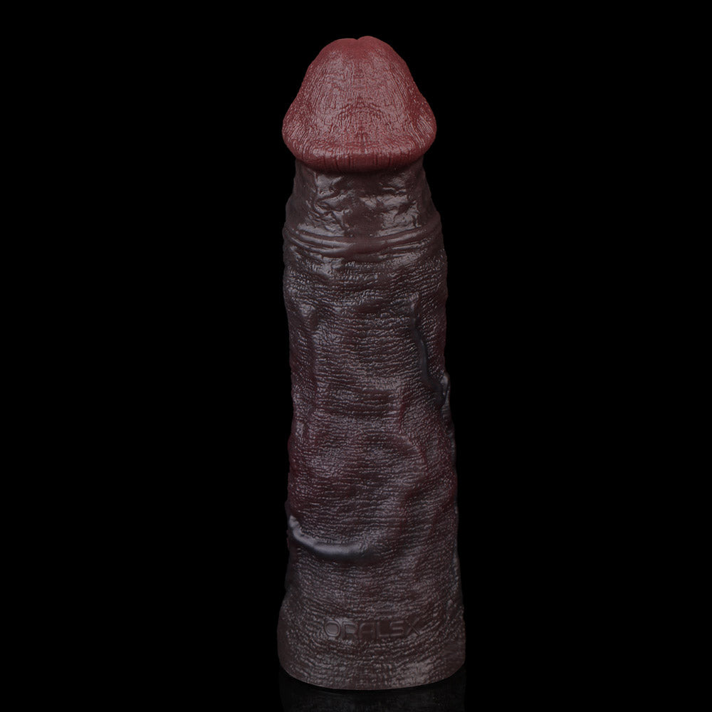 JC88 Luxe Realistic Silicone Penis Extension Sleeve 7 Inch with Rich Deep Skin Tone  and Real Skin Details