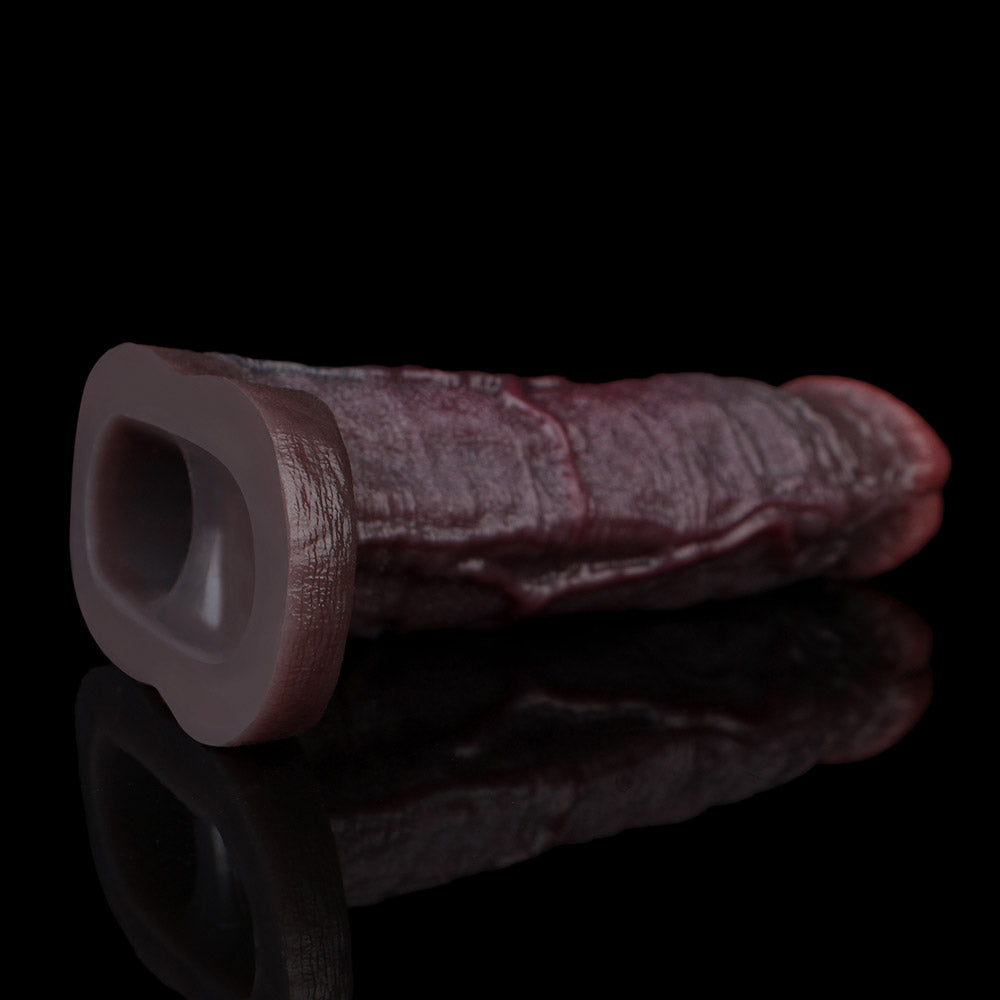 JC88 Luxe Realistic Silicone Penis Extension Sleeve 7 Inch with Rich Deep Skin Tone  and Real Skin Details