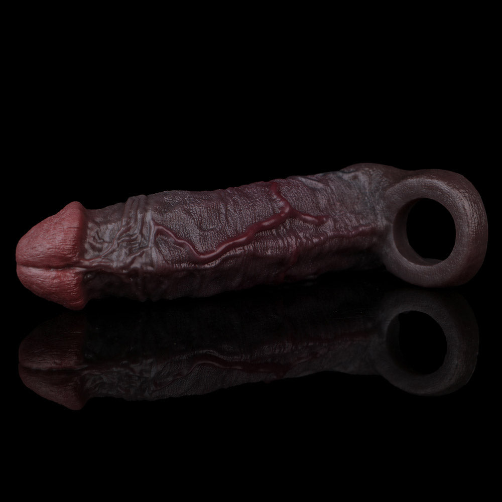 JC88 Luxe Realistic Silicone Penis Extension Sleeve 7 Inch with Rich Deep Skin Tone  and Real Skin Details
