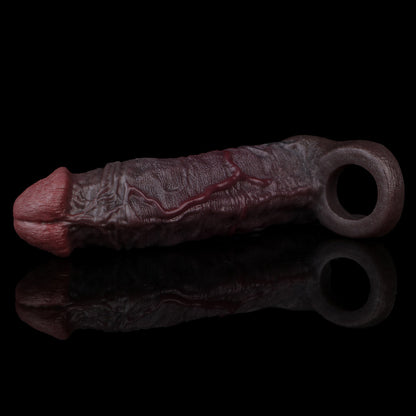 JC88 Luxe Realistic Silicone Penis Extension Sleeve 7 Inch with Rich Deep Skin Tone  and Real Skin Details