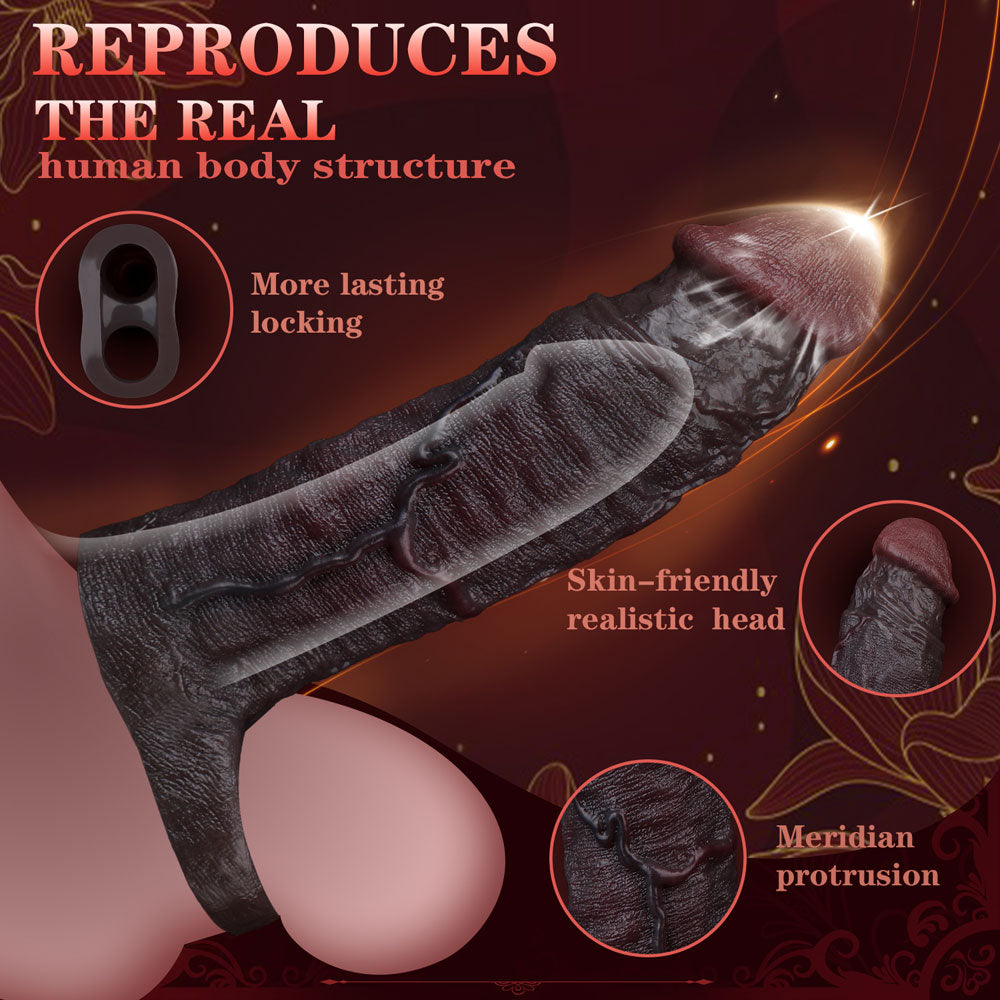 JC88 Luxe Realistic Silicone Penis Extension Sleeve 7 Inch with Rich Deep Skin Tone  and Real Skin Details