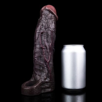 JE75 Luxe Ultra-Realistic Vibrating Penis Extension Sleeve 9 Inch with 3 Inch Extra Length and 10 Vibration Modes