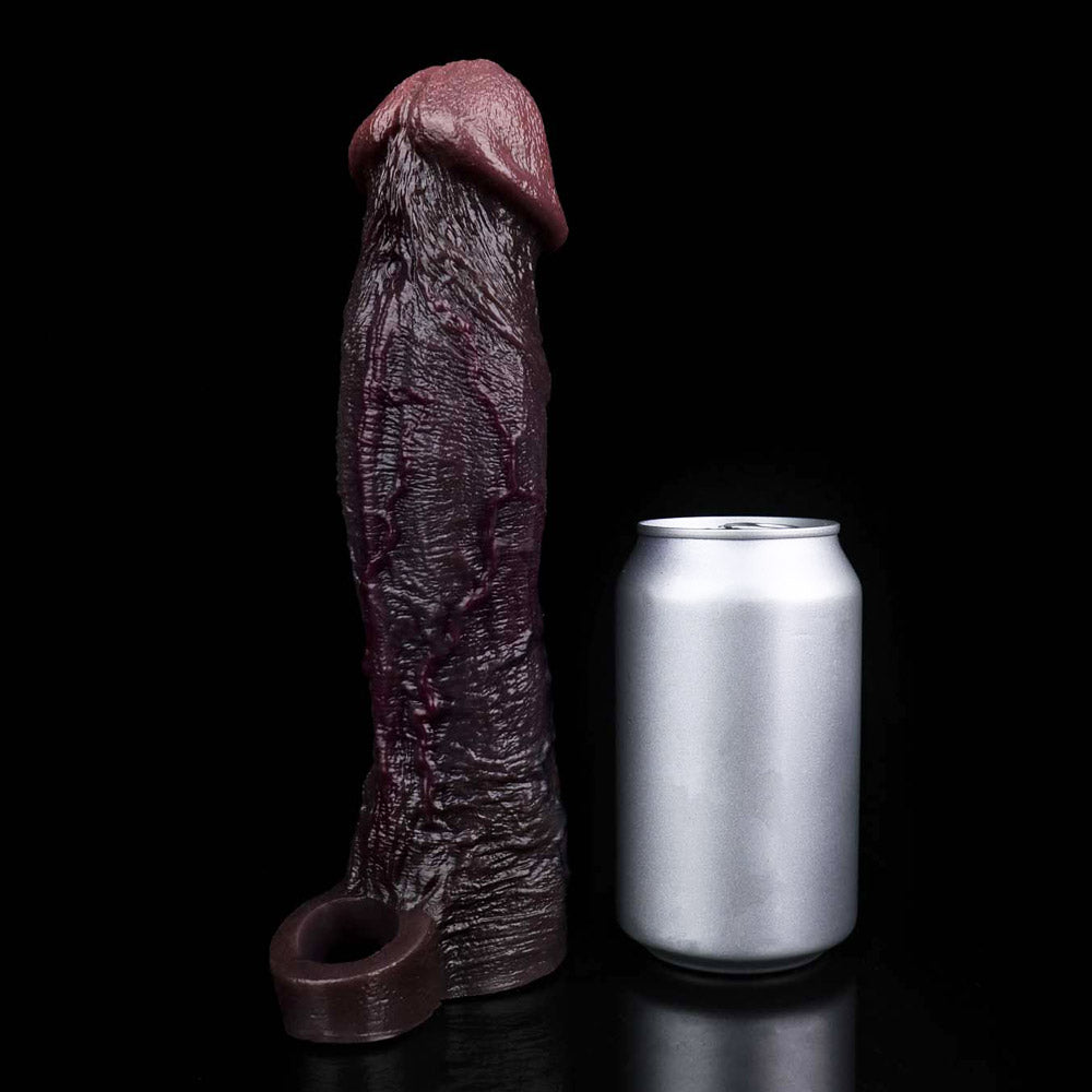 JE78 Luxe Realistic Vibrating Penis Sleeve 9 Inch with 2.5" Instant Extension and 10 Intense Stimulation Patterns