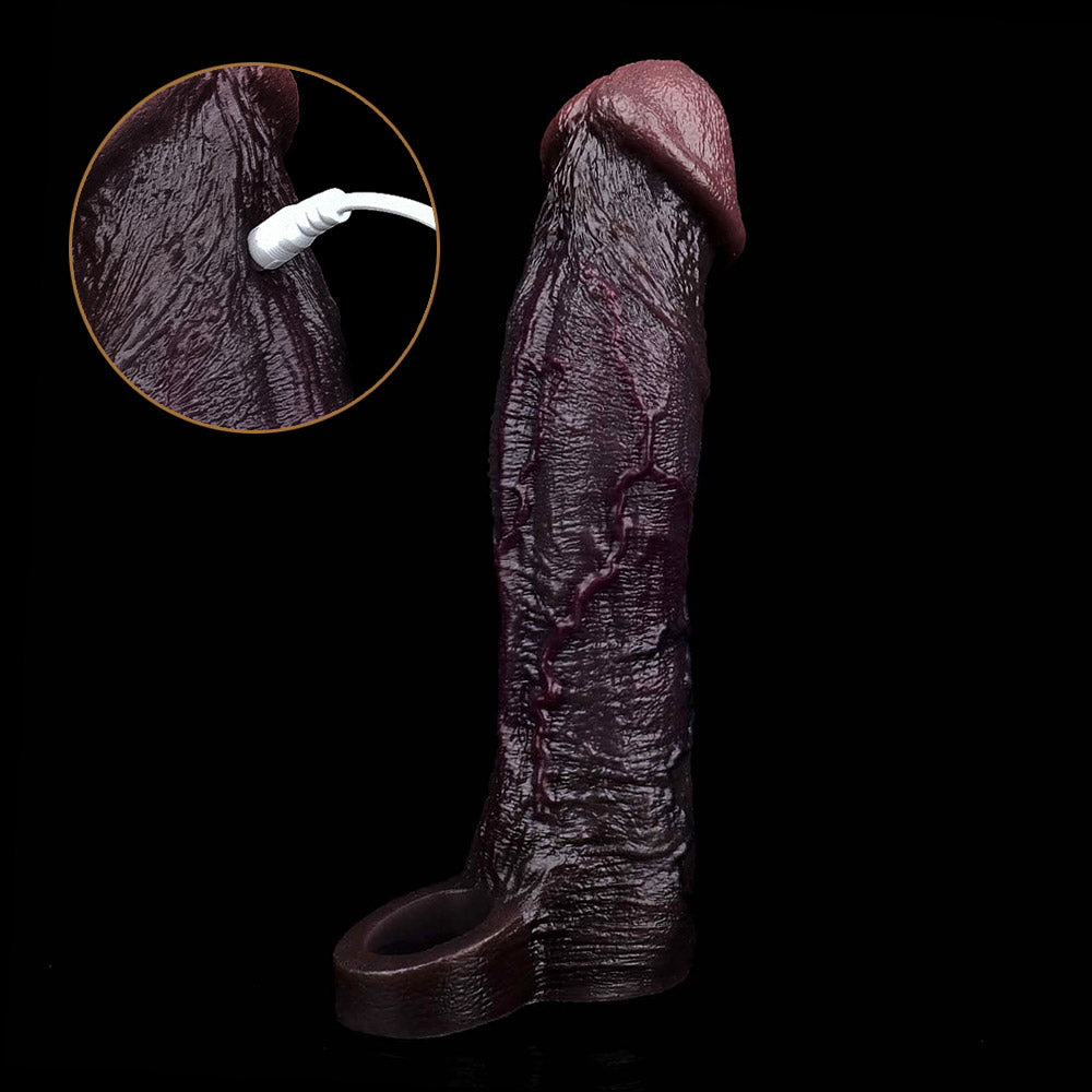 JE78 Luxe Realistic Vibrating Penis Sleeve 9 Inch with 2.5" Instant Extension and 10 Intense Stimulation Patterns