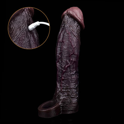 JE78 Luxe Realistic Vibrating Penis Sleeve 9 Inch with 2.5" Instant Extension and 10 Intense Stimulation Patterns