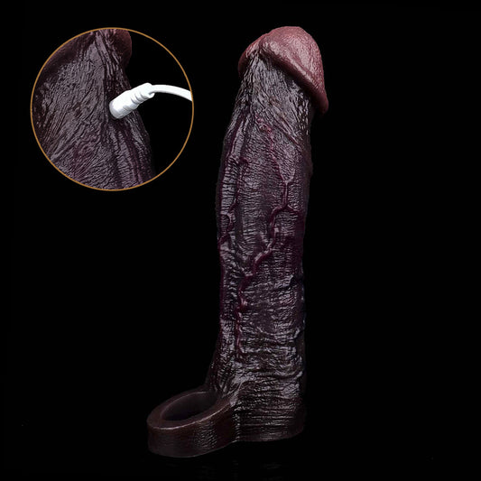 JE78 Luxe Realistic Vibrating Penis Sleeve 9 Inch with 2.5" Instant Extension and 10 Intense Stimulation Patterns