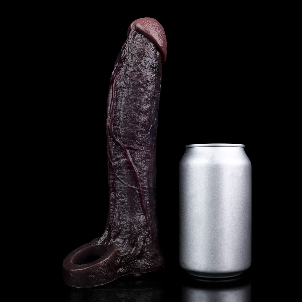 JE83 Luxe Realistic Deep-Skin-Tone Vibrating Penis Extension Sleeve 8 Inch with 3 Inch Instant Boost and Wireless Remote
