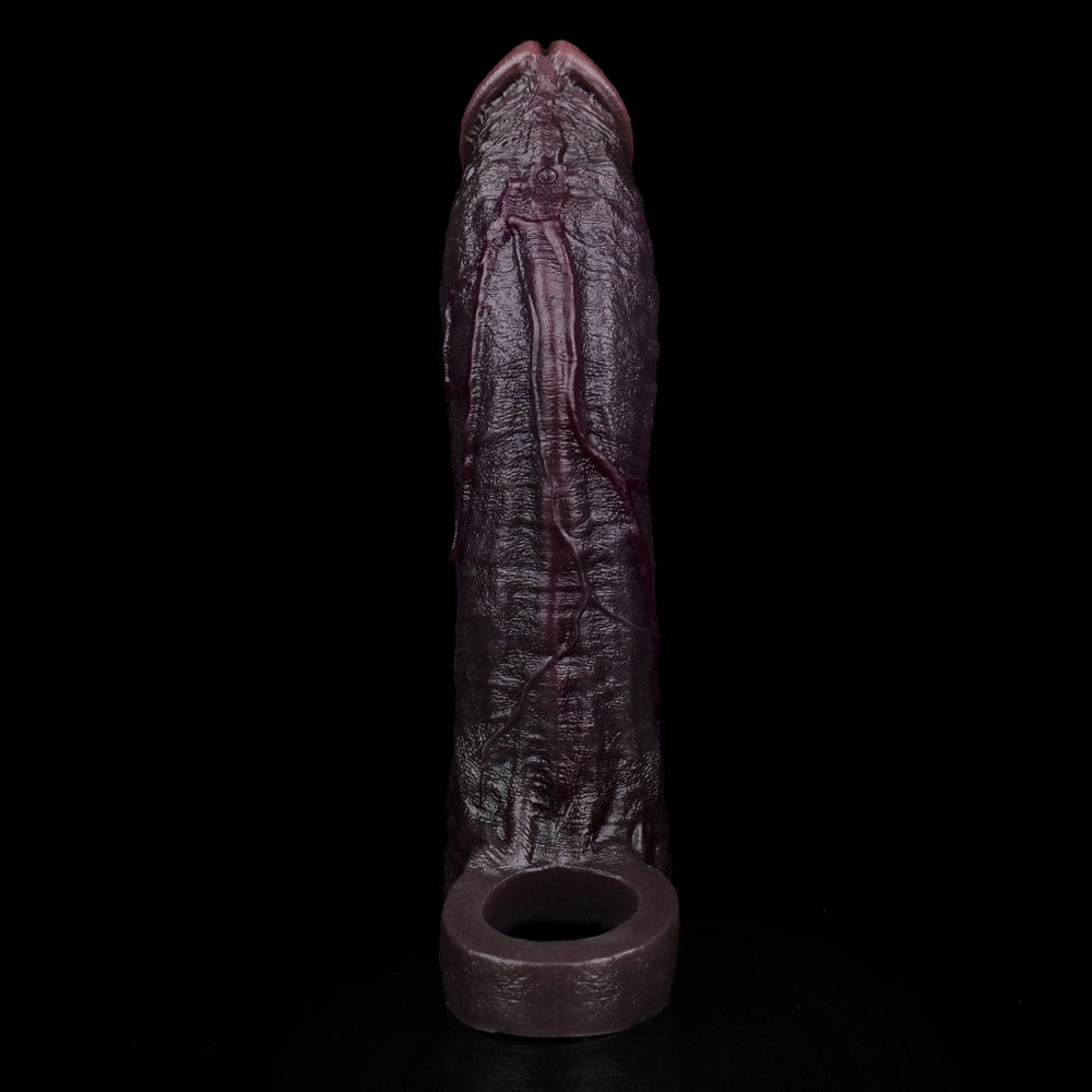 JE83 Luxe Realistic Deep-Skin-Tone Vibrating Penis Extension Sleeve 8 Inch with 3 Inch Instant Boost and Wireless Remote