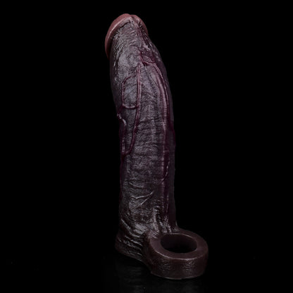 JE83 Luxe Realistic Deep-Skin-Tone Vibrating Penis Extension Sleeve 8 Inch with 3 Inch Instant Boost and Wireless Remote
