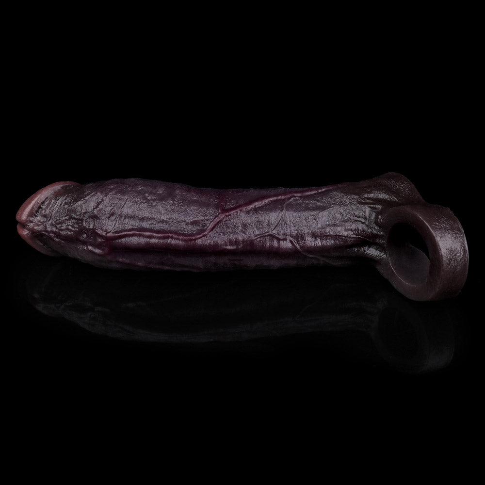 JE83 Luxe Realistic Deep-Skin-Tone Vibrating Penis Extension Sleeve 8 Inch with 3 Inch Instant Boost and Wireless Remote