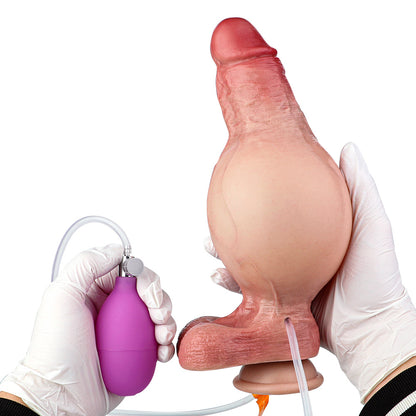 CQ508 Luxe Inflatable Ejaculating Dildo 8 Inch with Realistic Silicone Feel and Expanding Girth up to 11 Inches
