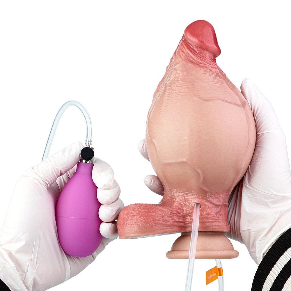 CQ511 Luxe Ultra Realistic Inflatable Silicone Dildo 6.5 Inch with Squirting Feature and Adjustable Girth