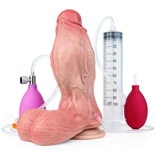 CQ512 Luxe Extra-Girthy Ejaculating Inflatable Dildo 8 Inch with Bold Realistic Veins and Skin-Like Softness