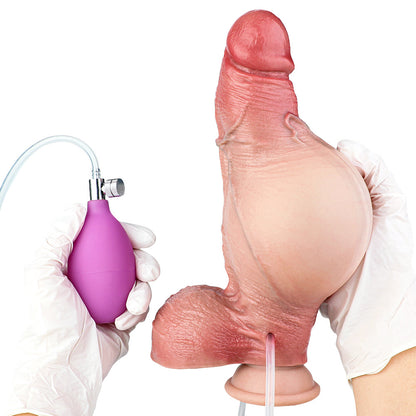 CQ514 Luxe Ultra-Lifelike Inflatable Ejaculating Dildo 8 Inch with Realistic Skin Folds and Expanding Girth