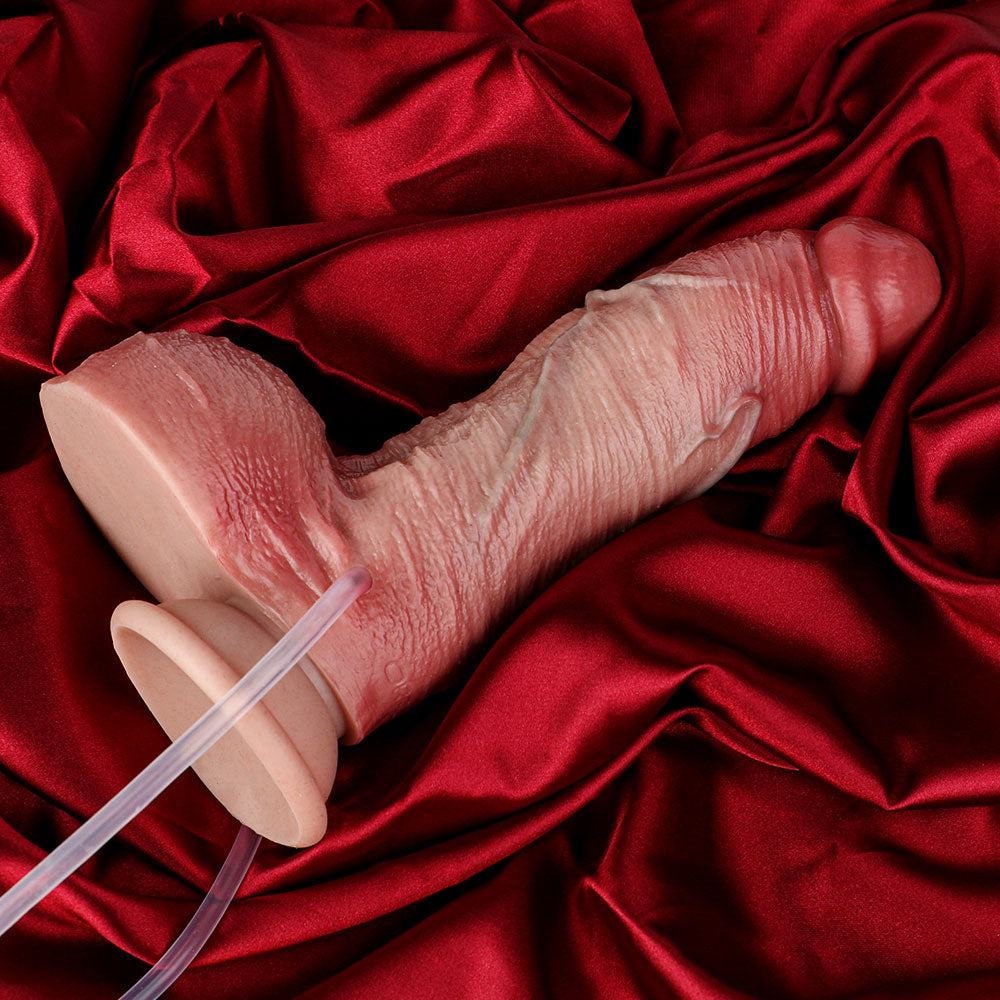 CQ514 Luxe Ultra-Lifelike Inflatable Ejaculating Dildo 8 Inch with Realistic Skin Folds and Expanding Girth