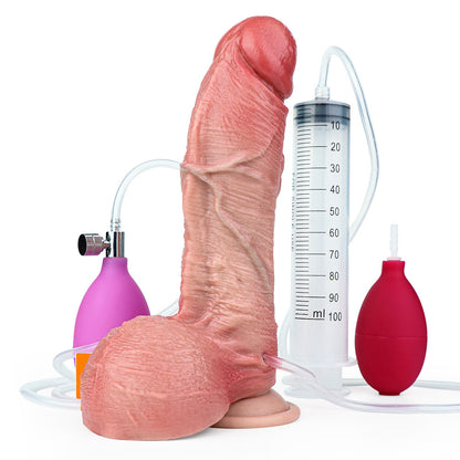 CQ514 Luxe Ultra-Lifelike Inflatable Ejaculating Dildo 8 Inch with Realistic Skin Folds and Expanding Girth
