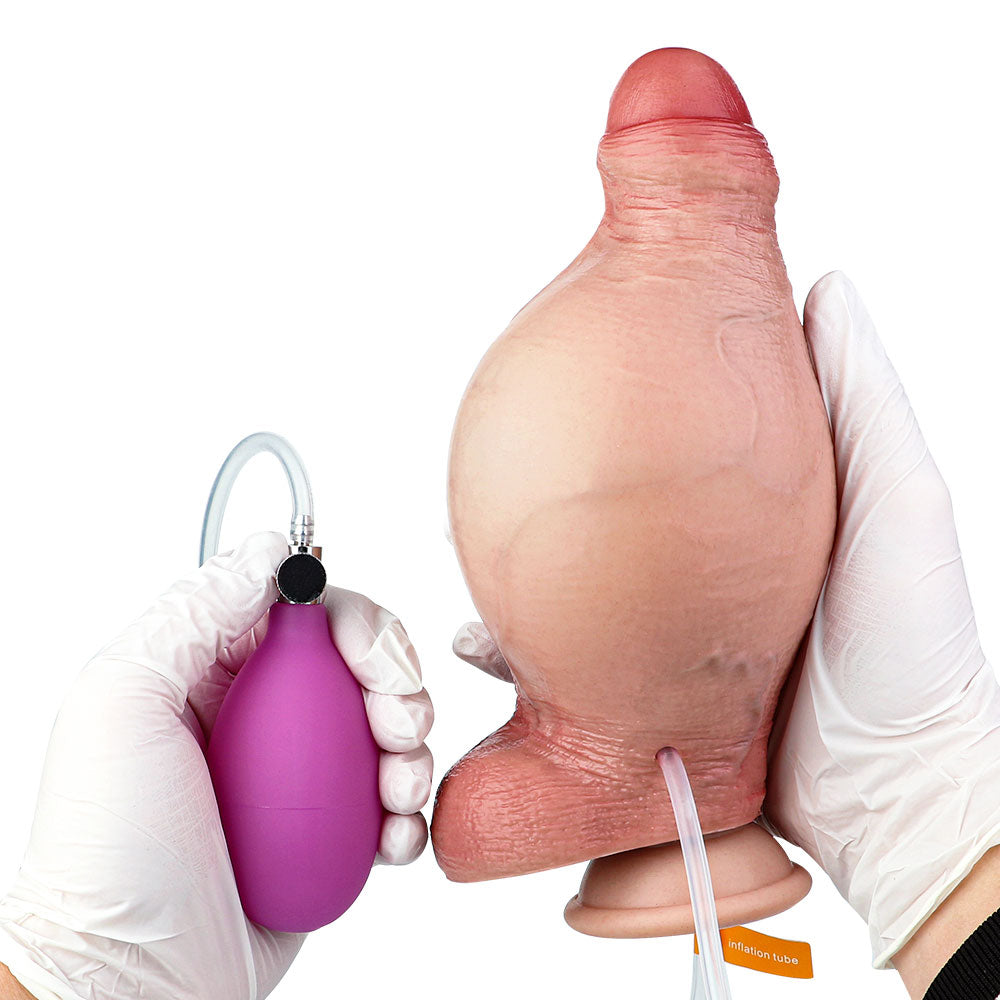 CQ516 Luxe Inflatable Squirting Suction Cup Dildo 6.5 Inch with Adjustable Girth and Realistic Uncut Design
