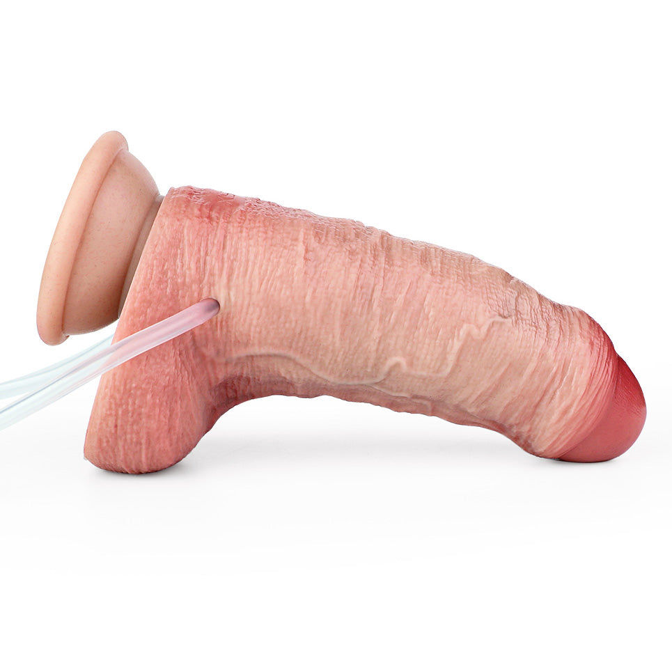 CQ516 Luxe Inflatable Squirting Suction Cup Dildo 6.5 Inch with Adjustable Girth and Realistic Uncut Design