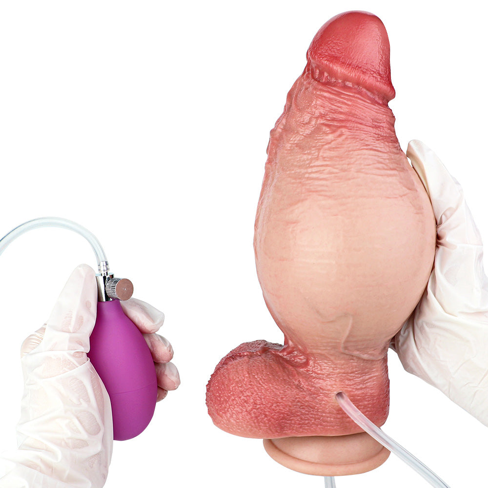 CQ517 Luxe Extra-Girthy Ultra Realistic Inflatable Squirting Dildo 7.5 Inch with Adjustable Girth up to 11 Inches