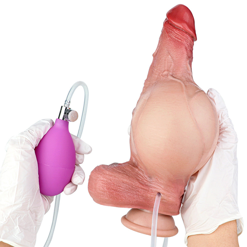 CQ518 Luxe Real Feel Inflatable Dildo 8 Inch with Squirting Function and Prominent Veins for Lifelike Sensation