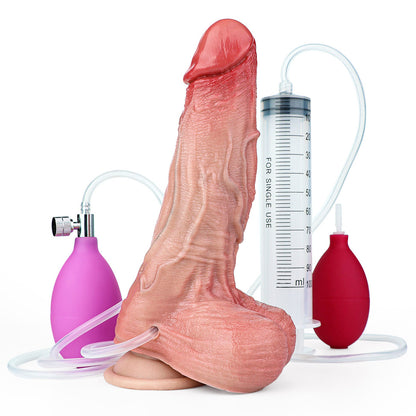 CQ518 Luxe Real Feel Inflatable Dildo 8 Inch with Squirting Function and Prominent Veins for Lifelike Sensation