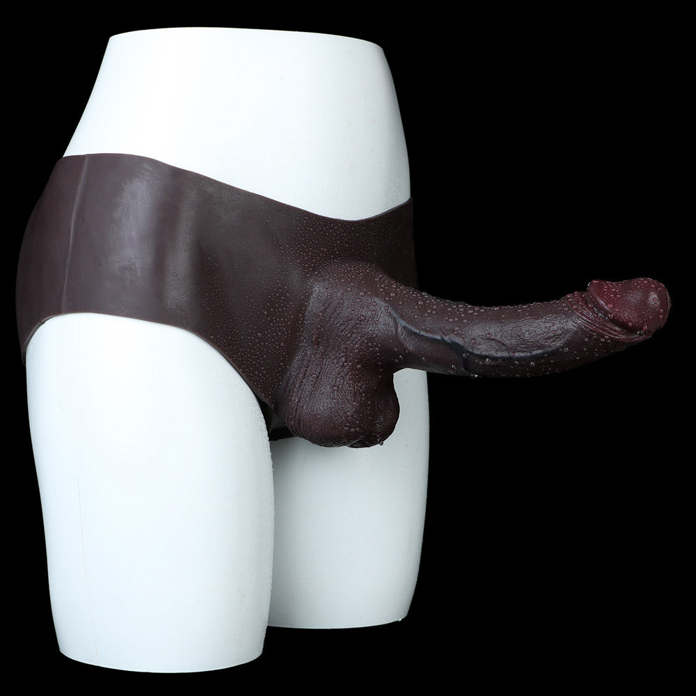 JS29 Luxe Deep Coffee Real-Feel Hollow Strap-On 9.5 Inch with Full Silicone Design and Sculpted Texture