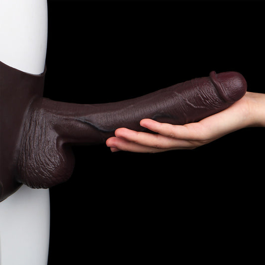JS30 Luxe Large Full-Silicone Strap-On Penis Sleeve 10 Inch with Refined Veins and Elegant Coffee Tone