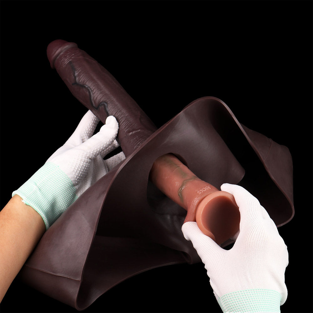 JS30 Luxe Large Full-Silicone Strap-On Penis Sleeve 10 Inch with Refined Veins and Elegant Coffee Tone