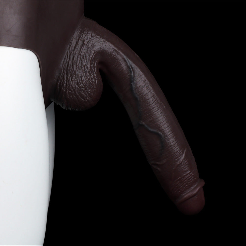 JS30 Luxe Large Full-Silicone Strap-On Penis Sleeve 10 Inch with Refined Veins and Elegant Coffee Tone